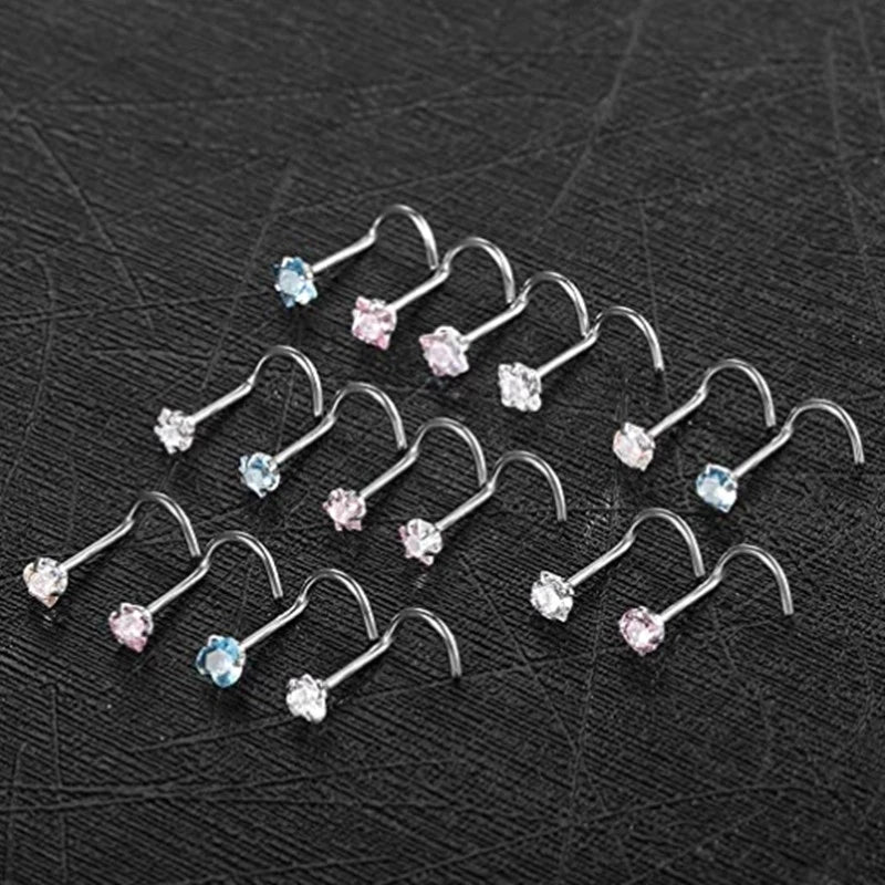 4PCS Surgical Steel Heart Nose Ring Stud Pack Real Star L Shape Nose Piercing Stud Set Square Nose Rings Set Piercing Nariz Lote