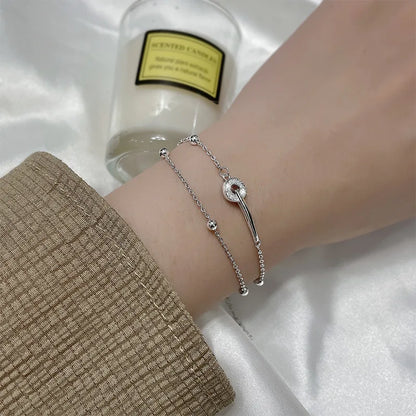 VENTFILLE 925 Sterling Silver Geometric Square Round Bead Bracelet For Women Personality Temperament Simple Hand Jewelry Party