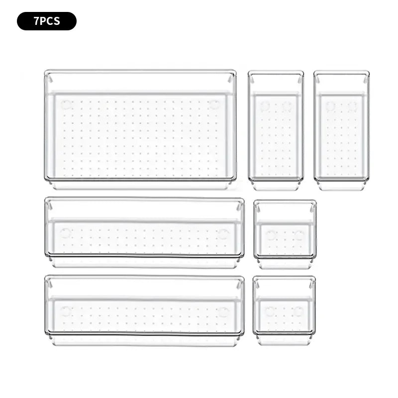 7/14 Pcs Drawer Organizers Set Clear Plastic Desk Dividers Bins Bedroom Dresser Office Storage Box for Makeup Jewelries Gadgets