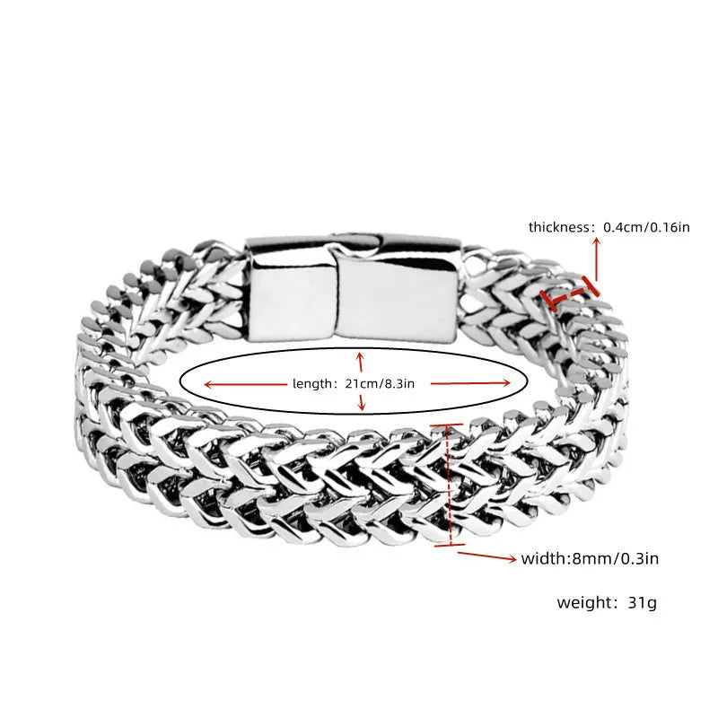 Stainless Steel Braided Double Row Front and Rear Fish Scale Alloy Magnetic Buckle Bracelet with Keel Jewelry New Model