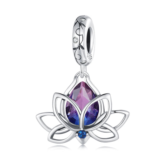 925 Sterling Silver Bi Color Lotus Flower Ring For Women Drop Purple pink Crystal Opening Rings Wedding Party Jewelry Gift