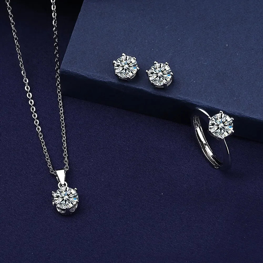 Lovers Lab Diamond Jewelry set 925 Sterling Silver Party Wedding Rings Earrings Necklace For Women Promise Jewelry