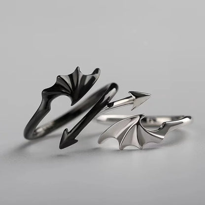 Korean Fashion Simple Couple Rings For Women Men Couple Goth Ring Punk Vintage Evil Wings Opening Finger Ring Jewelry Gifts