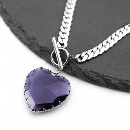 Goth Punk Red Heart Necklace Choker for Women Stainless Steel Silver Color Glass Pendant Clavicle Chain Necklaces Jewelry NXS03