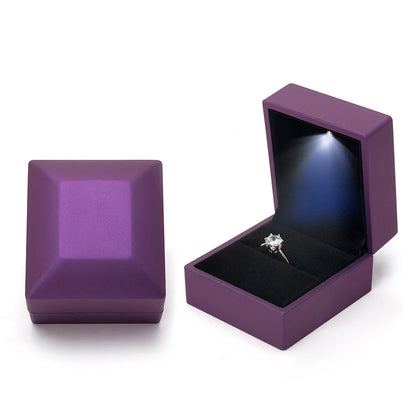 Heart Square Shaped LED Light Ring Box Velvet Jewelry Display Gift Storage Case Wedding Engagement Proposal Anniversary Boxes