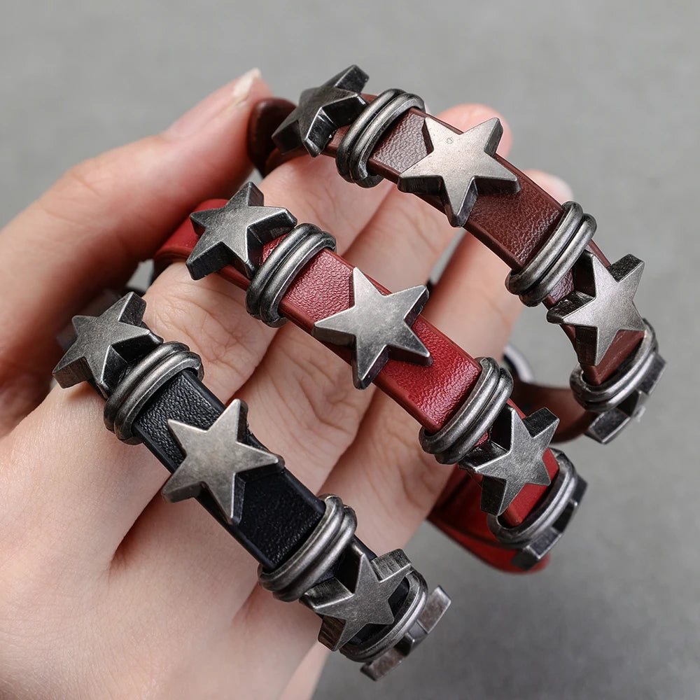 Gothic Star Punk Faux Leather Bracelet for Men Women Spiked Bangle Goth Jewelry Vintage Y2K Cosplay Emo Clothes Accessories