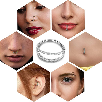 Titanium CZ 16G Septum Clicker Nose Rings Double Hoop Open Stack Daith Helix Tragus Cartilage Earrings Conch Piercing Jewelry