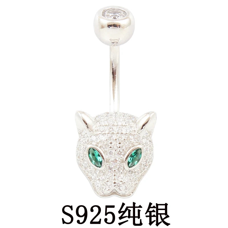 925 sterling silver belly button ring fashion leopard style CZ navel piercing body jewelry