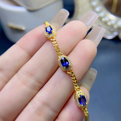 Natural Sapphire Charm Bracelet for women silver 925 jewelry luxury gem stones 18k gold plated