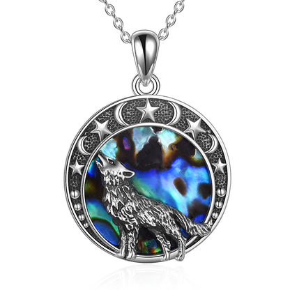 LUHE Wolf Jewelry Necklace Gifts Sterling Silver Viking Moon Wolf Pendant Necklace Jewelry for Women Men Unisex