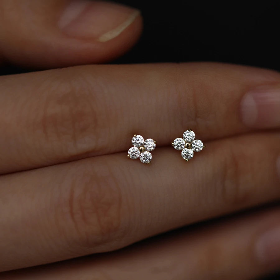 18K Gold-Plated 925 Sterling Silver Flower Stud Zircon Piercing Earrings for Women Exquisite Wedding Party Jewelry