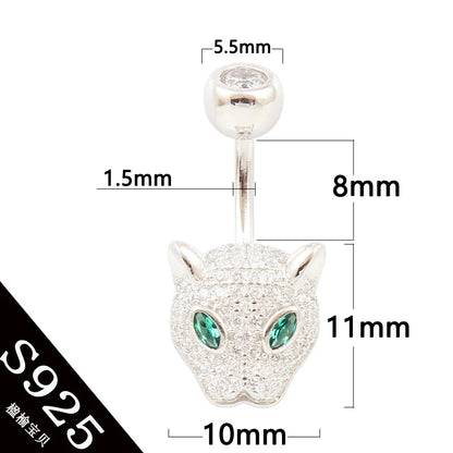 925 sterling silver belly button ring fashion leopard style CZ navel piercing body jewelry