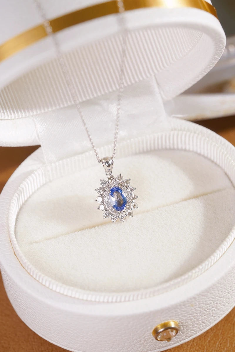 18K White Gold Necklace Luxury Diamond Jewelry Elegant Design Natural Sapphire Necklace for Women Wedding Party