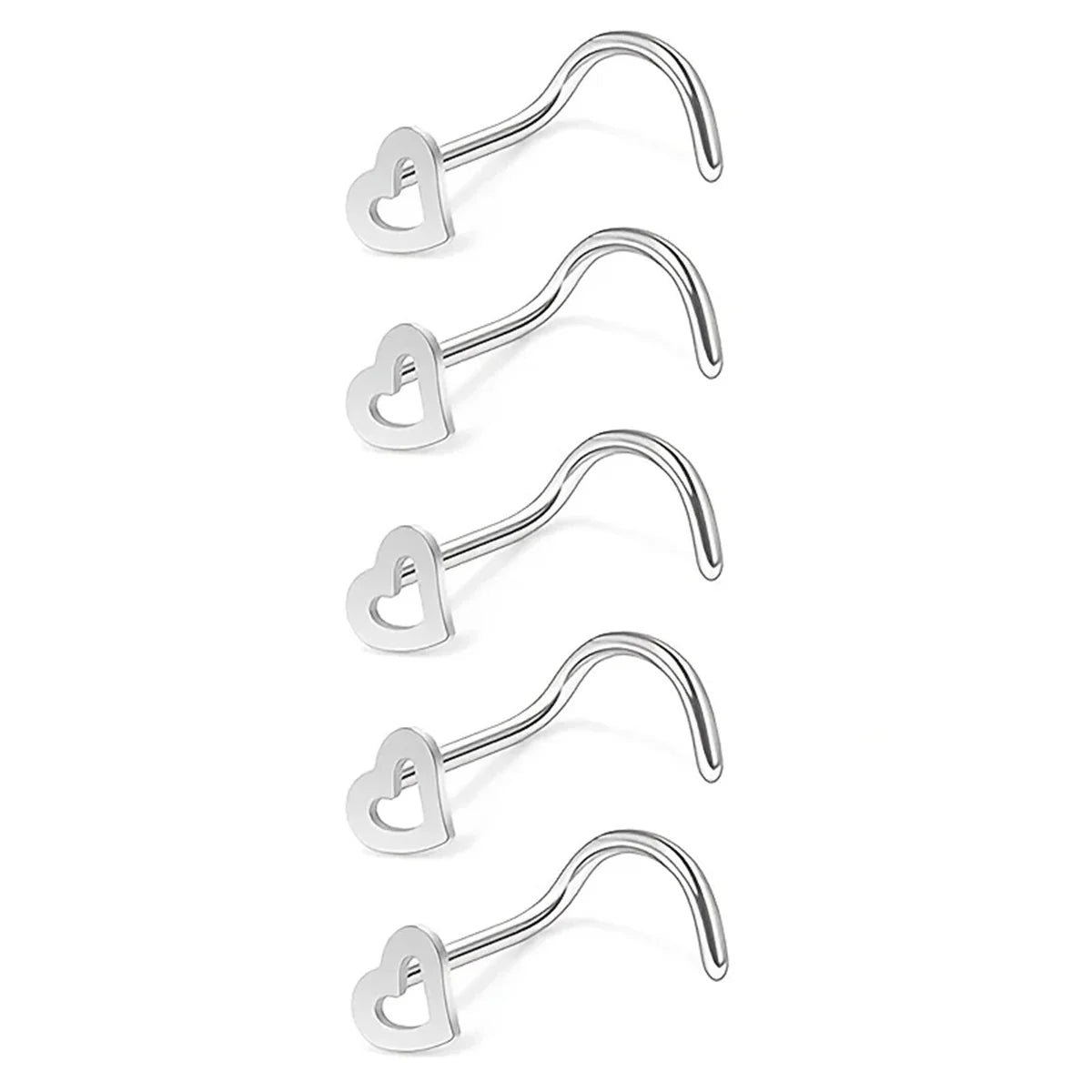 Hollow Heart Stainless Steel Nose Stud Set for Women, Nostril Piercing Nariz Pin Screw Body Jewelry