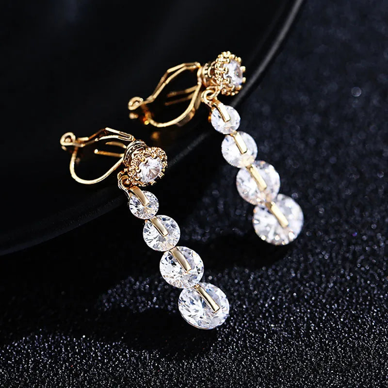 Fashion Luxury Vintage Cubic zirconia Clip Earrings Without Piercing For Women Fine Jewelry Accessory Brincos High Quality