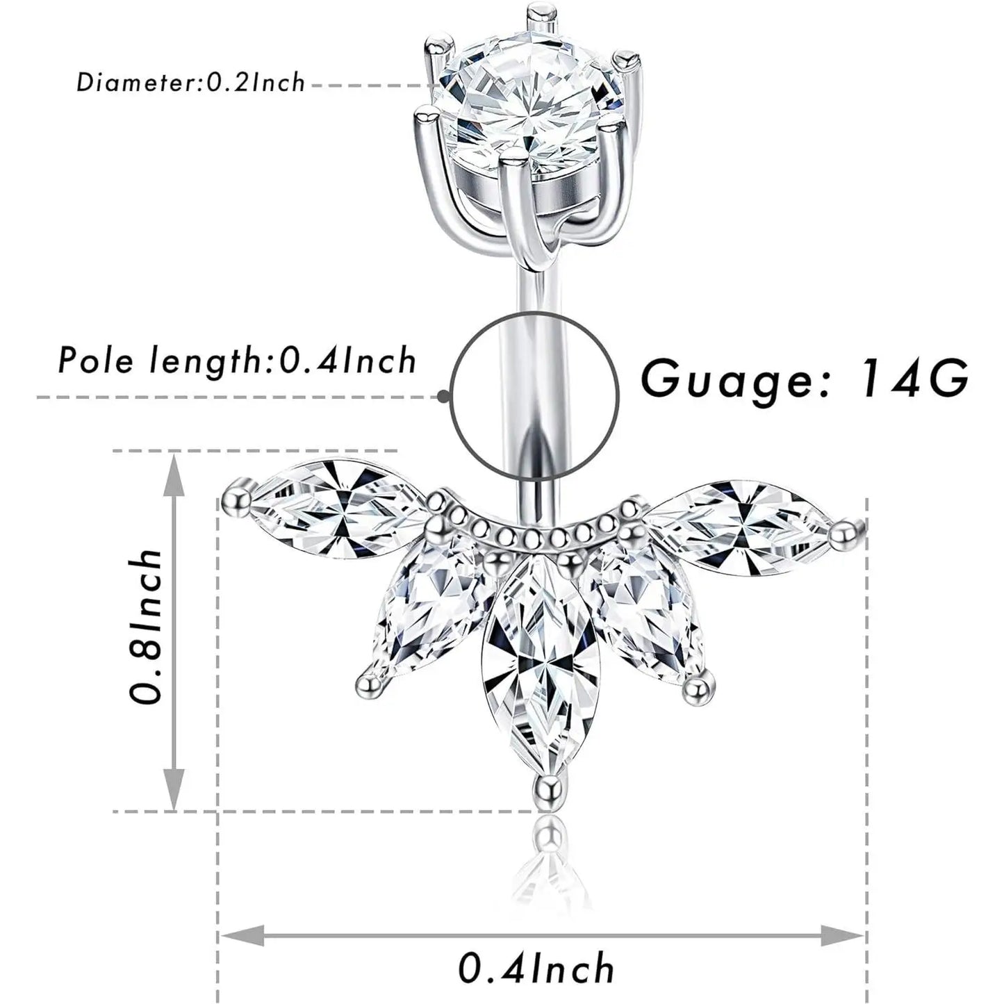 Fansilver S925 Sterling Silver Belly Button Rings for Women Navel Flower CZ Bar Body Jewelry Piercing for Summer