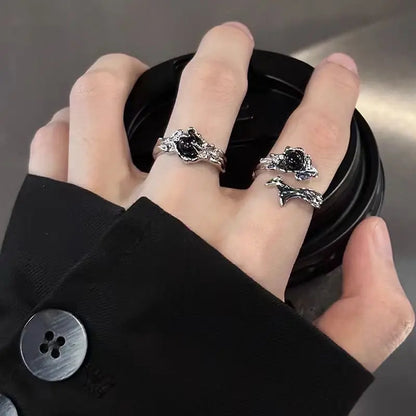 Kpop Y2K Cute Goth Bowknot Ring Punk Vintage Heart Irregular Geometry Rings For Women Girls Grunge 2000s EMO Jewelry Accessories