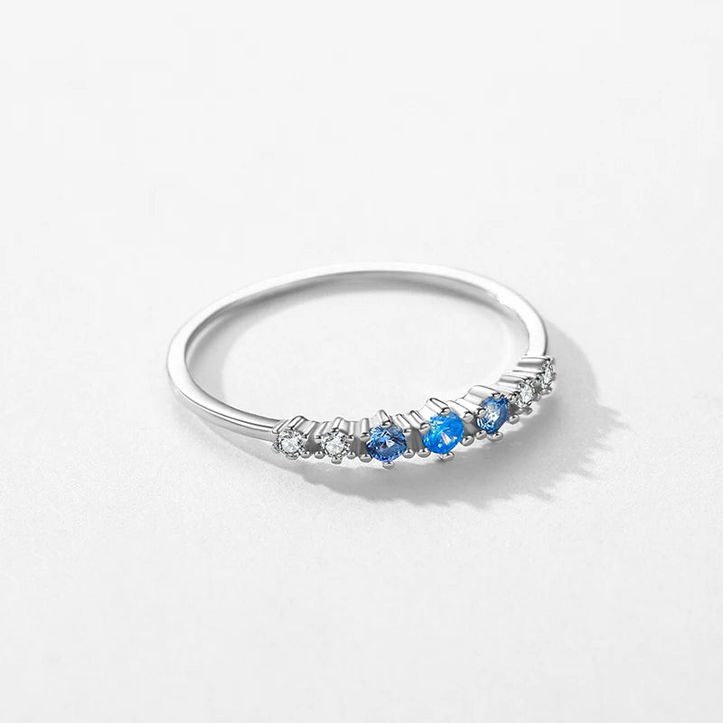 925 Sterling Silver Simple Stackable Fashion Thin Finger Ring Charm Blue Zirconia Rings For Women Wedding Fine Jewelry