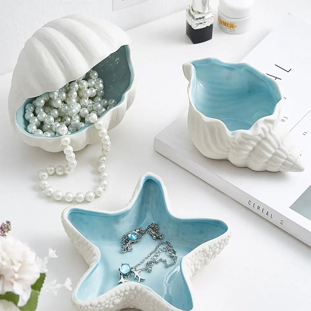 1 Pcs New Ceramic Jewelry Trays Ocean Style Conch Home Marine Decor Large Capacity Jewelry Tray Dish Gifts