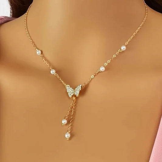 Fashionable and Versatile, Personalized Women's Butterfly Pearl Chain, Collarbone Chain Jewelry