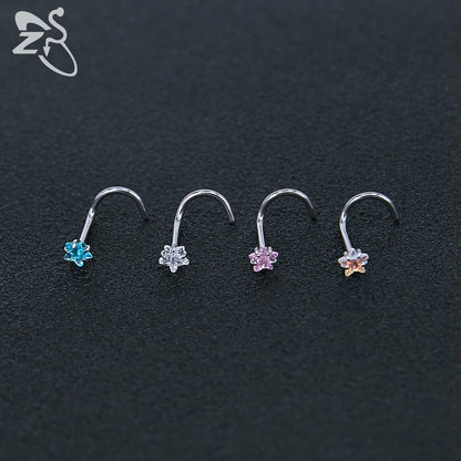 ZS 3-12pcs/lot Stainless Steel Nose Stud Set Round Heart Star CZ Crystal Nose Piercings 3MM L Shape Nostril Piercing Jewelry 20g