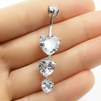 Crystal heart belly button ring navel body piercing jewelry 925 silver for women anti-allergy