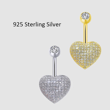 Navel Piercing Belly Button Rings With Zirconia Body Jewelry Decoration Silver 925 Fashion For Women Golden Love Heart-Shaped