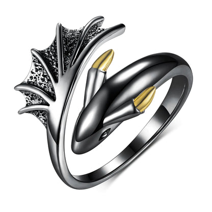 Daixiya Dragon Ring 925 Sterling Silver Adjustable Wrap Black Gold Dragon Rings Dragon Jewelry Gifts for Women Men