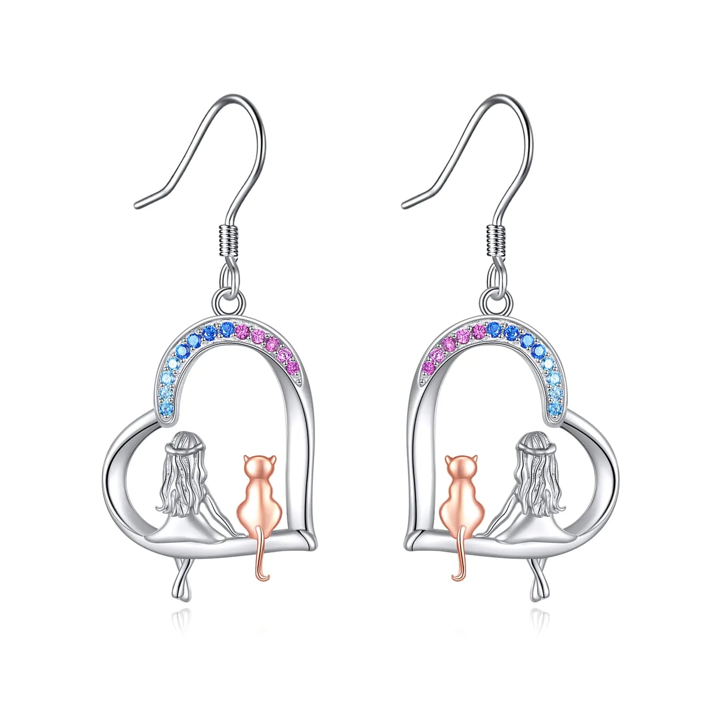 Cat Earrings 925 Sterling Silver Cat Drop Dangle Earrings Jewelry for Women (cat earrings)