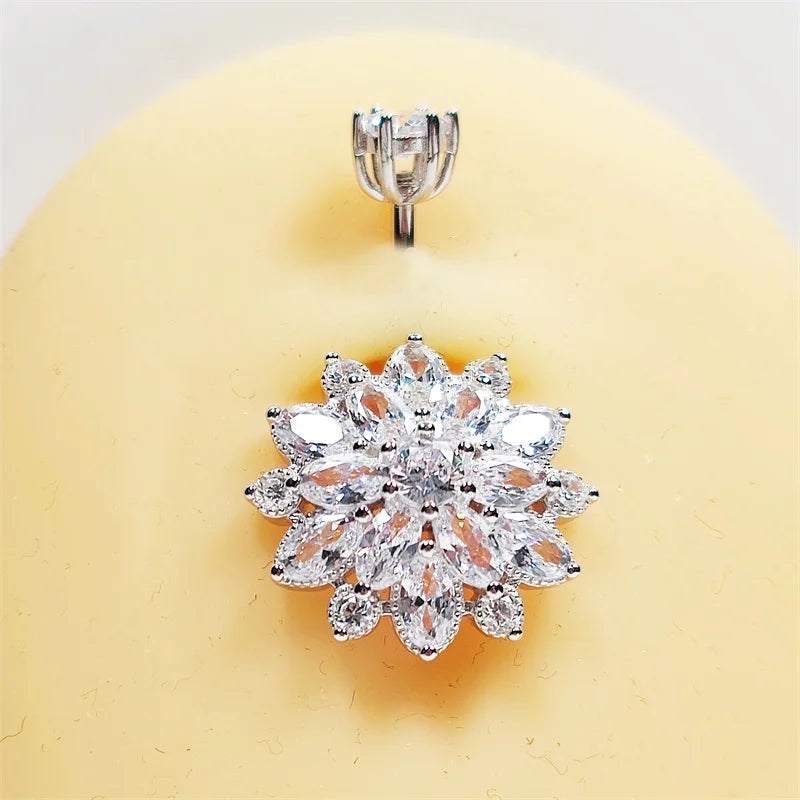 925 sterling silver sunflower belly button ring fashion navel piercing jewelry for women