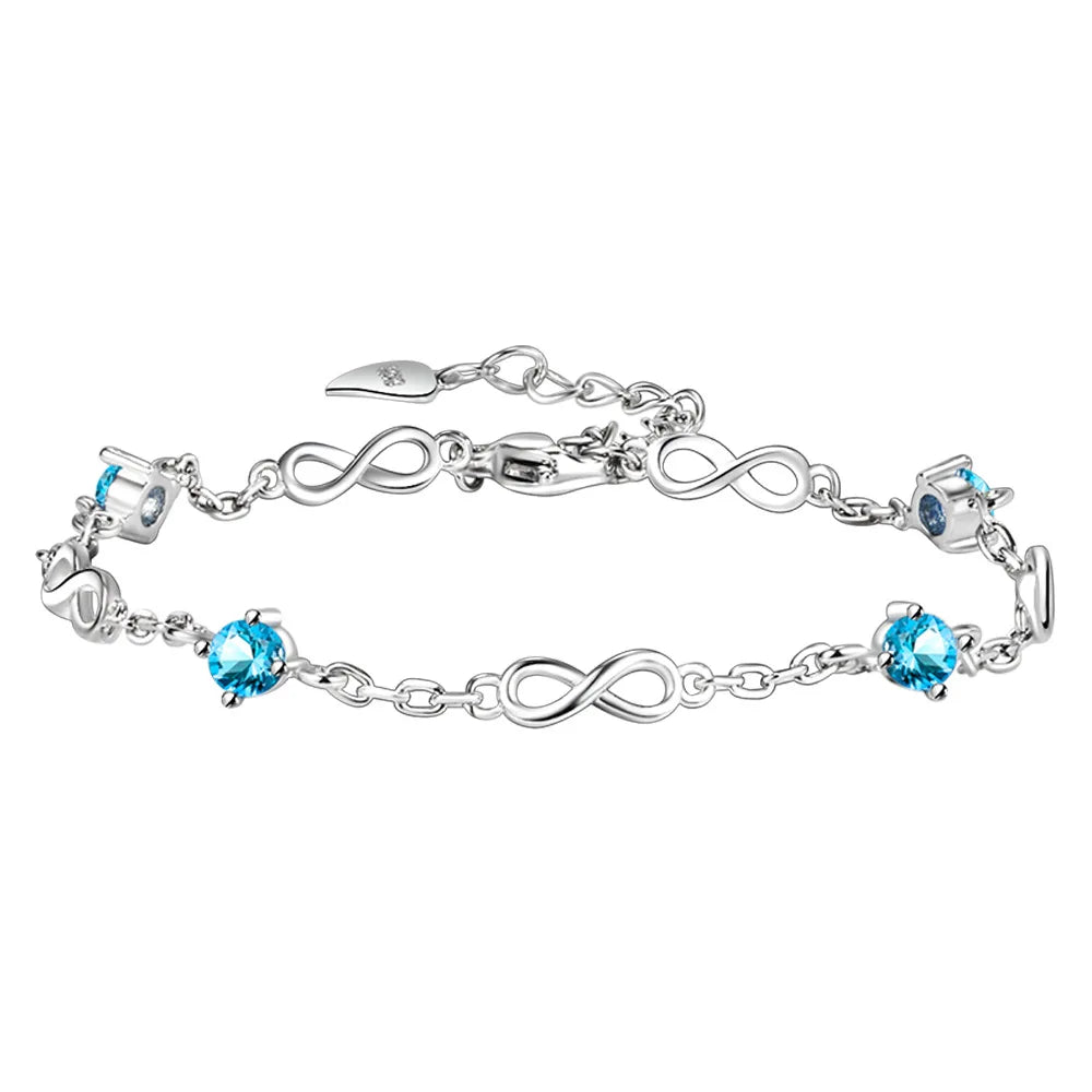 925 Sterling Silver Bracelet Light Luxury Blue Zircon Bracelet Ocean Heart Fashion Number 8 Jewelry Woman Charm Jewelry