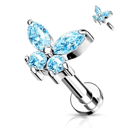 1PCS Butterfly Labret Piercing Lip Stud Cluster Crystal Tragus Earring Flat Cartilage Stud Earrings Zircon Lip Piercing Jewelry