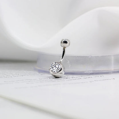 MIQIAO 925 Sterling Silver Round Shape Belly Button Ring Body Piercing Zircon Pin Length 6 8 10 MM Width 1.2 1.5MM Fine Jewelry