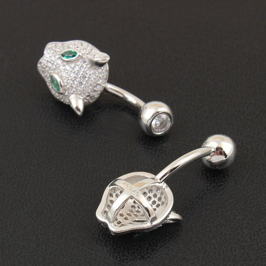 925 sterling silver belly button ring fashion leopard style CZ navel piercing body jewelry