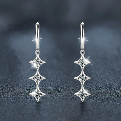 925 Sterling Silver Star Pendant Earring Exquisite Three Stone Moissanite Drop Earrings for Women Wedding Party Jewelry