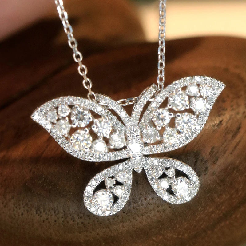 Aazuo Luxury 18K Orignal White Gold Real Diamonds 0.88ct butterfly Necklace Gifted for Women Senior Banquet Wedding Party Au750