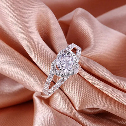 925 Sterling Silver Crystal Love Heart Shaped Ring Bridal Wedding Jewelry