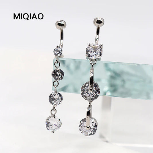 MIQIAO Belly Piercings Jewelry Silver 925 Body Belly Ring Navel Belly Button Ring Silver 925 Navel Piercing 925 Tassels