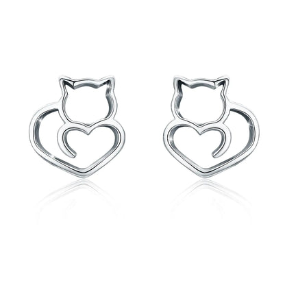 Cat Stud Earring 925 Sterling Silver Cute Kitten Small Posts Earring Hypoallergenic Pet Hollow Out Kitty Lovers Jewelry for Women