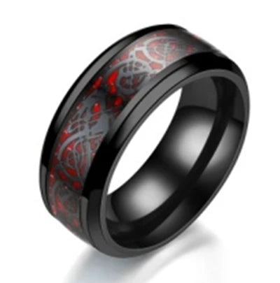 2023 Fashion Men Stainless Steel Dragon Ring Inlay Purple Black Carbon Fiber Ring Wedding Band Jewelry 8MM