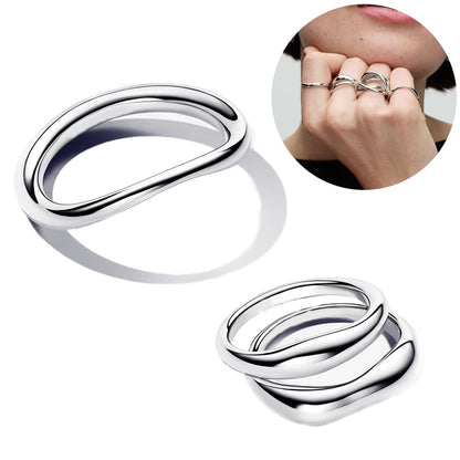 925 Sterling Silver Organically Shaped Stacking Rings&Heart&Two-tone Entwined Bands Ring Hot Selling Gift Jewely