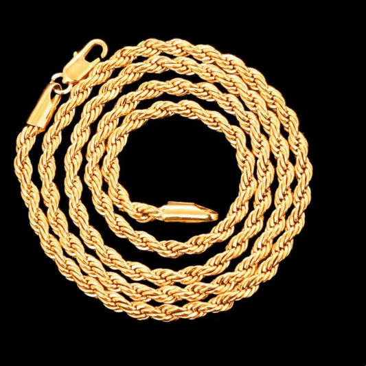 Noble 45-60cm 18K Gold 4mm Rope Chain Necklace for Women Man Fashion Wedding Charm Gift Jewelry 18-24Inch