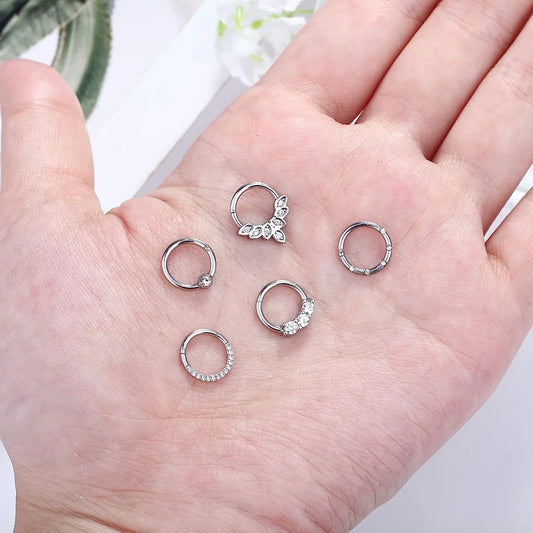 1-5pcs 16G Fashion 316L Stainless Steel CZ Hinged Septum Clicker Nose Hoop Rings,Daith Helix Tragus Cartilage Piercing Jewelry