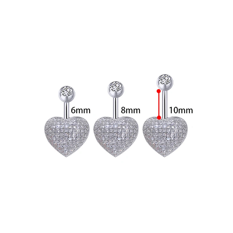 Navel Piercing Belly Button Rings With Zirconia Body Jewelry Decoration Silver 925 Fashion For Women Golden Love Heart-Shaped