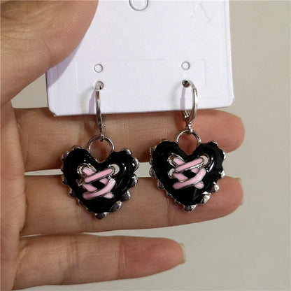 New Goth Harajuku Vintage Peach Heart Fairy Angel Moon Pendant Earrings For Women Egirl Trendy Aesthetic Y2K Jewelry Accessories