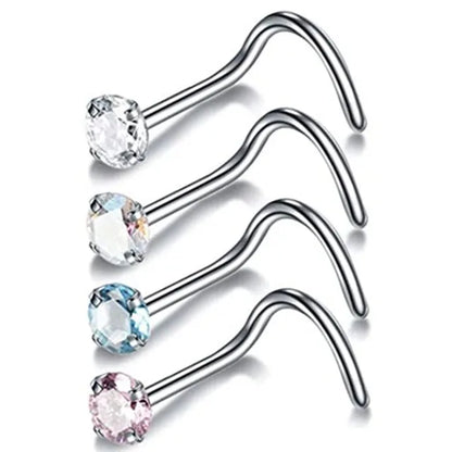 4PCS Surgical Steel Heart Nose Ring Stud Pack Real Star L Shape Nose Piercing Stud Set Square Nose Rings Set Piercing Nariz Lote