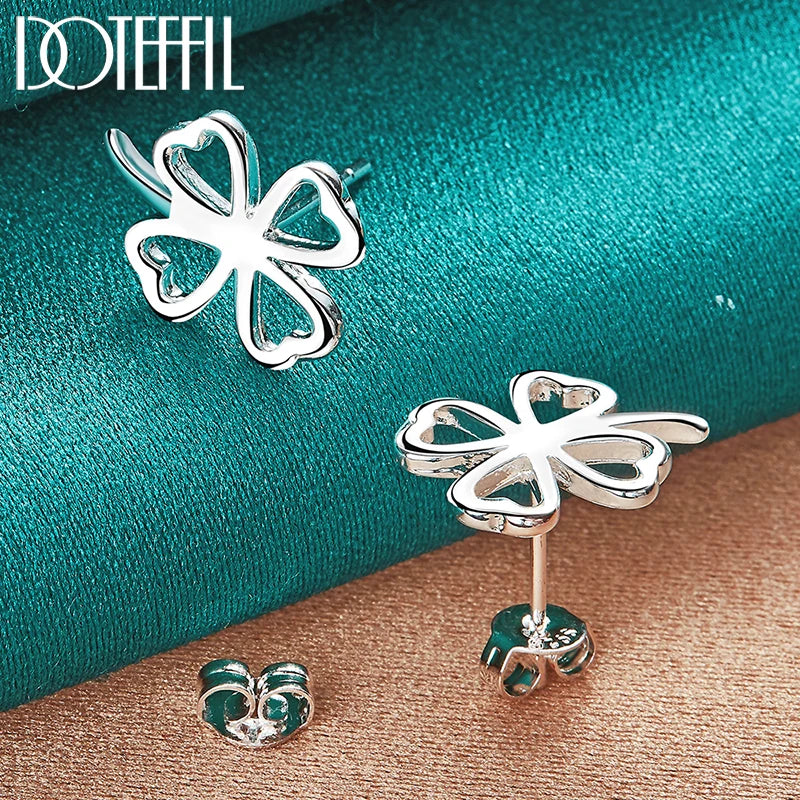 3pcs 925 Sterling Silver Four-leafed Clover Necklace Bracelet Earring Set For Woman Wedding Engagement Fashion Jewelry