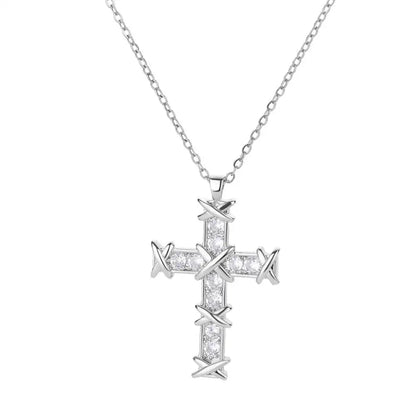 Zircon Cross Pendant Necklace for Women Gold Color Stainless Steel Collar Necklaces Goth Party Wedding Jewelry Gifts