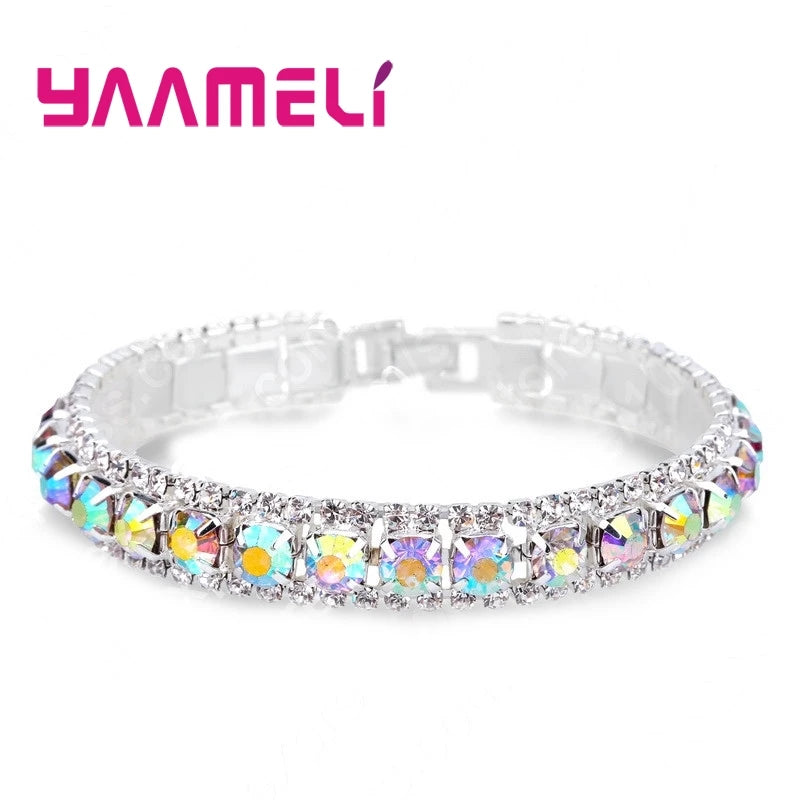 Top Sale 925 Sterling Silver Color Bracelets Full AAA Zircon Austrian Crystal Femme Women Link Chain Jewelry Bangles 14 Colors