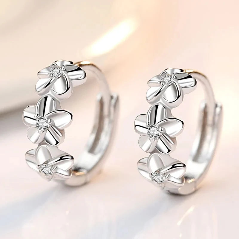 925 Sterling Silver Needle Earrings for Women's Wedding Fashion High Quality Jewelry Crystal Zircon Flower Cute Stud